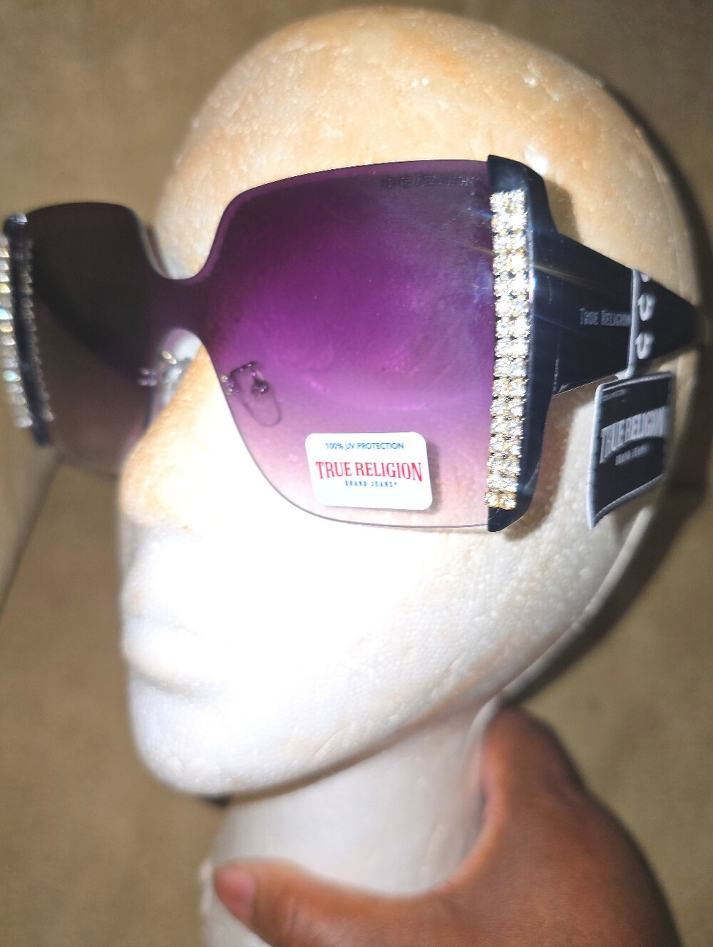 True Religion Black Frame Sunglasses with Purple Gradient Lenses  Rhinestone NWT